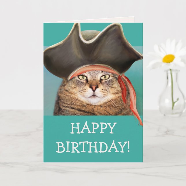 Funny Pirate Cat Birthday Card (Small Plant)