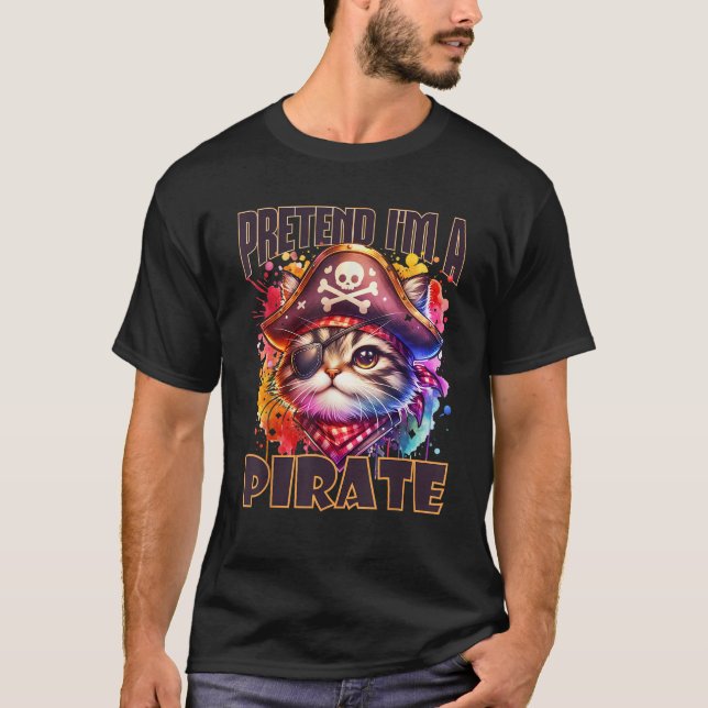 Funny Pirate Cat Illustration for Quirky Cat Lover T-Shirt (Front)