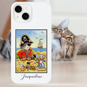 Funny Pirate Cat Mouse Custom Name iPhone 14 Case