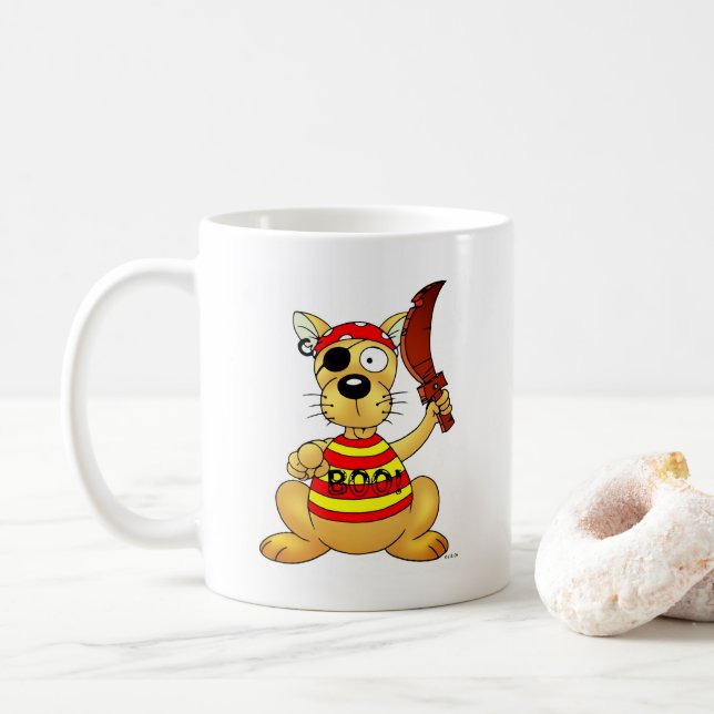 Funny Pirate Dog with Toy Sword Coffee Mug (With Donut)