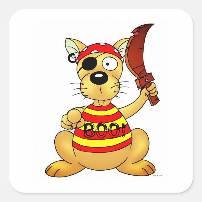 Funny Pirate Dog with Toy Sword Square Sticker (Front)