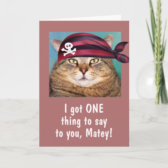 Funny Pirate Fat Cat Birthday Card (Front)