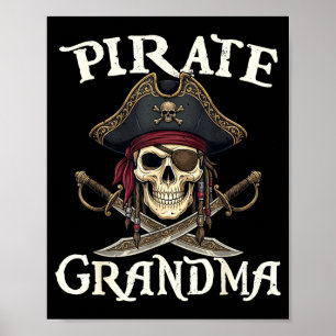 Funny pirate grandma skull family matching costume poster