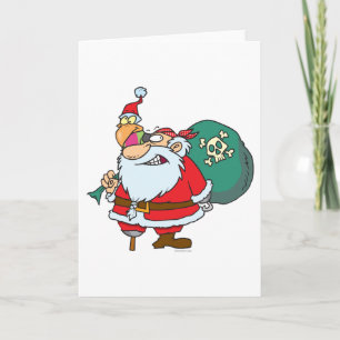 funny pirate santa and xmas parrot cartoon holiday card