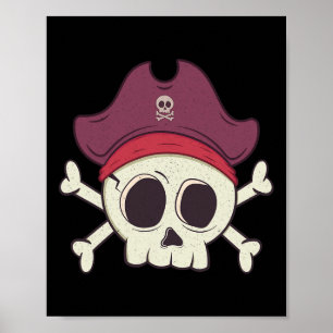 Funny Pirate Skull Cartoon Halloween Poster