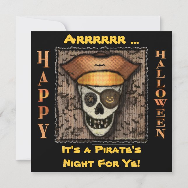 Funny Pirate Skull Halloween Party Invitation (Front)
