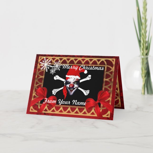 Funny pirate skull santa   personalised christmas holiday card (Front)