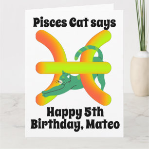Funny Pisces Cat Personalised Birthday Card