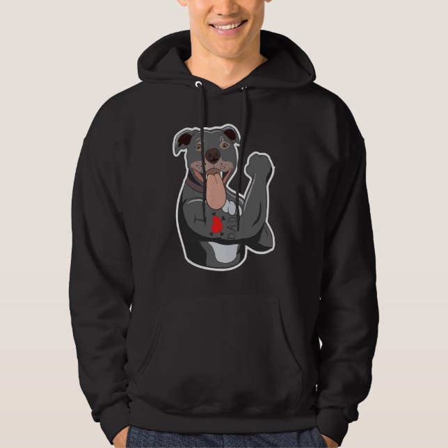 Funny Pit Bull Dog I Love Dad Tattoo Lovers Quotes Hoodie (Front)