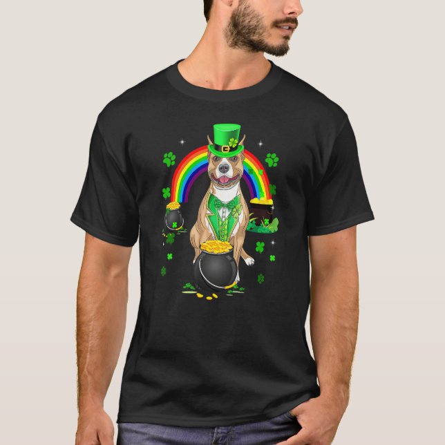Funny Pit Bull Leprechaun Shamrock St Patrick's Da T-Shirt (Front)