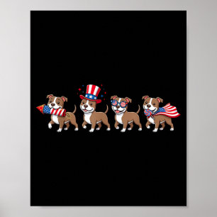 Funny Pitbull Aamerican Usa Flag Memorial Day 4th Poster