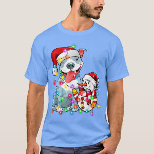 Funny Pitbull Dog Christmas Tee Snowman Xmas Light