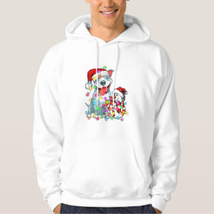 Funny Pitbull Dog Christmas Tee Snowman Xmas Light