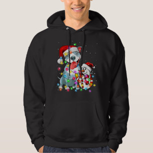 Funny Pitbull Dog Christmas Tee Snowman Xmas Light