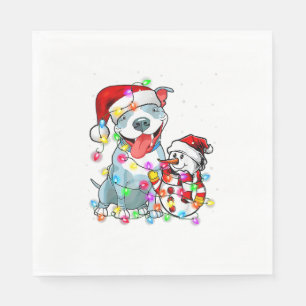 Funny Pitbull Dog Christmas Tee Snowman Xmas Light Napkin