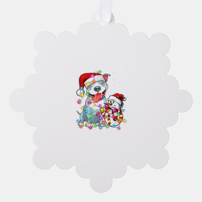 Funny Pitbull Dog Christmas Tee Snowman Xmas Light Tree Decoration Card (Front)