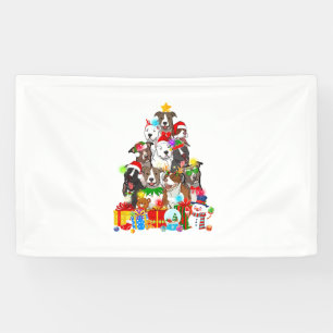 Funny Pitbull Dog Christmas Tree Lights Puppy Dog  Banner