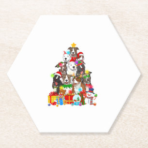 Funny Pitbull Dog Christmas Tree Lights Puppy Dog  Paper Coaster