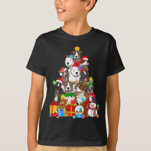 Funny Pitbull Dog Christmas Tree Lights Puppy Dog  T-Shirt
