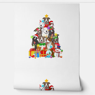 Funny Pitbull Dog Christmas Tree Lights Puppy Dog  Wallpaper