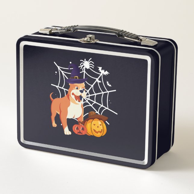 Funny Pitbull Dog Halloween Costume Metal Lunch Box (Front)