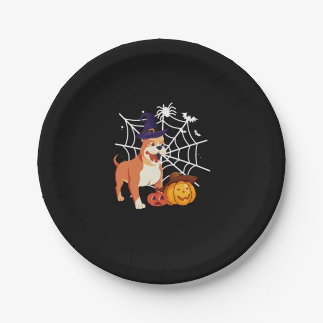 Funny Pitbull Dog Halloween Costume Paper Plate (Front)