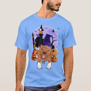 Funny Pitbull Dog Halloween Witch Pumpkin T-Shirt