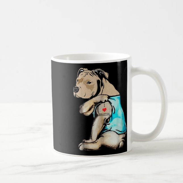 Funny Pitbull Dog I Love Grandpa Tattoo Funny Gran Coffee Mug (Right)
