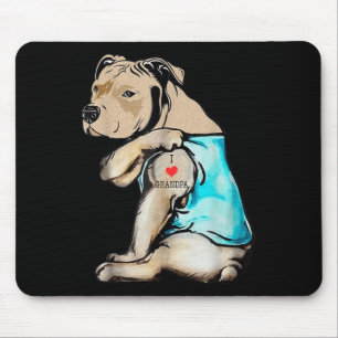 Funny Pitbull Dog I Love Grandpa Tattoo Funny Gran Mouse Mat