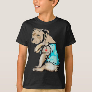 Funny Pitbull Dog I Love Grandpa Tattoo Funny Gran T-Shirt