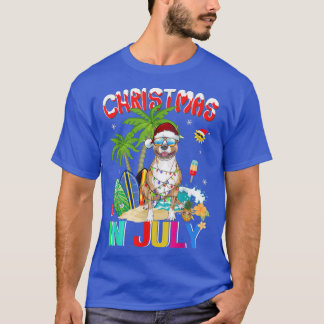 Funny Pitbull Dog in Santa Hat Sunglasses Christma T-Shirt