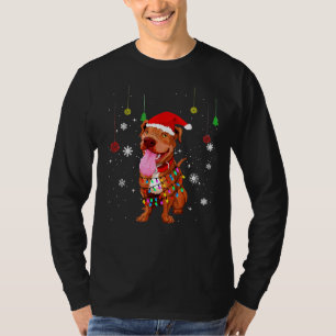 Funny Pitbull Dog Santa Hat Christmas Lights T-Shirt
