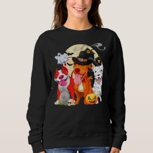 Funny Pitbull Dog Witch Hat Scary Pumpkin Hallowee Sweatshirt