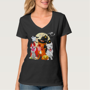 Funny Pitbull Dog Witch Hat Scary Pumpkin Hallowee T-Shirt
