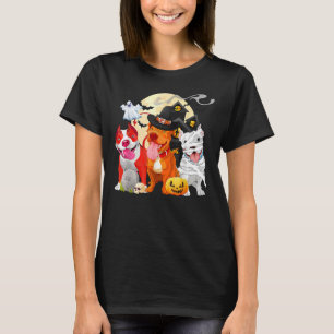 Funny Pitbull Dog Witch Hat Scary Pumpkin Hallowee T-Shirt