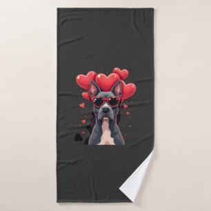 Funny Pitbull Heart Valentines Day Dog Dad Mom Gif Bath Towel