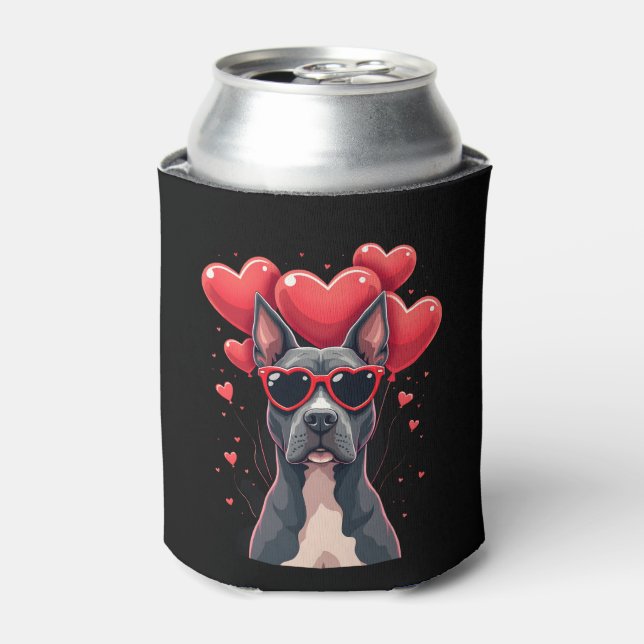 Funny Pitbull Heart Valentines Day Dog Dad Mum Gif Can Cooler (Can Front)