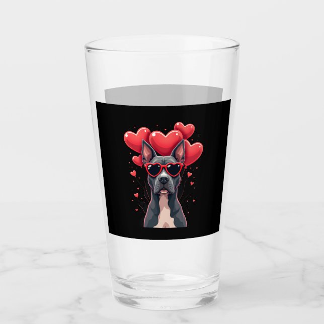 Funny Pitbull Heart Valentines Day Dog Dad Mum Gif Glass (Front)