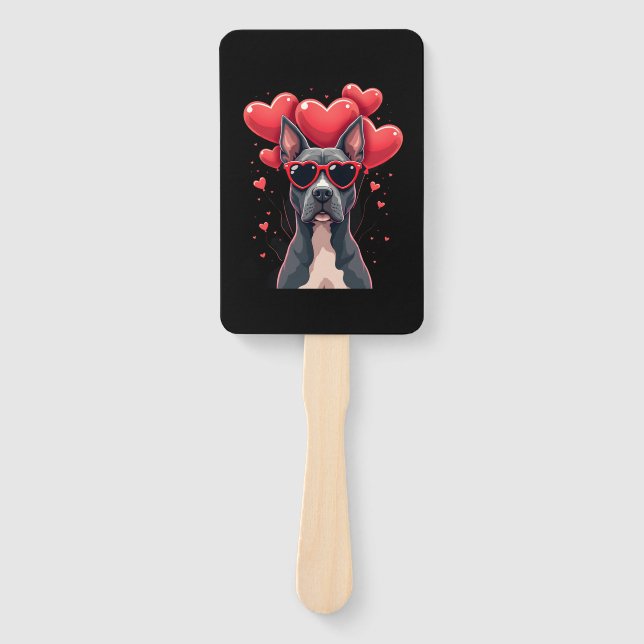 Funny Pitbull Heart Valentines Day Dog Dad Mum Gif Hand Fan (Front)