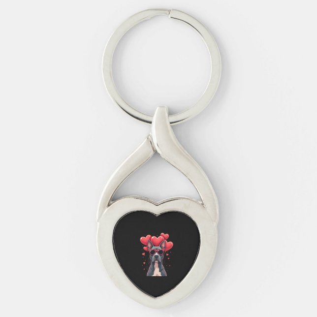 Funny Pitbull Heart Valentines Day Dog Dad Mum Gif Key Ring (Front)