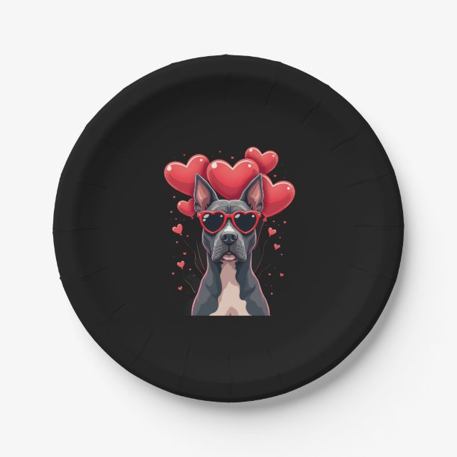 Funny Pitbull Heart Valentines Day Dog Dad Mum Gif Paper Plate (Front)