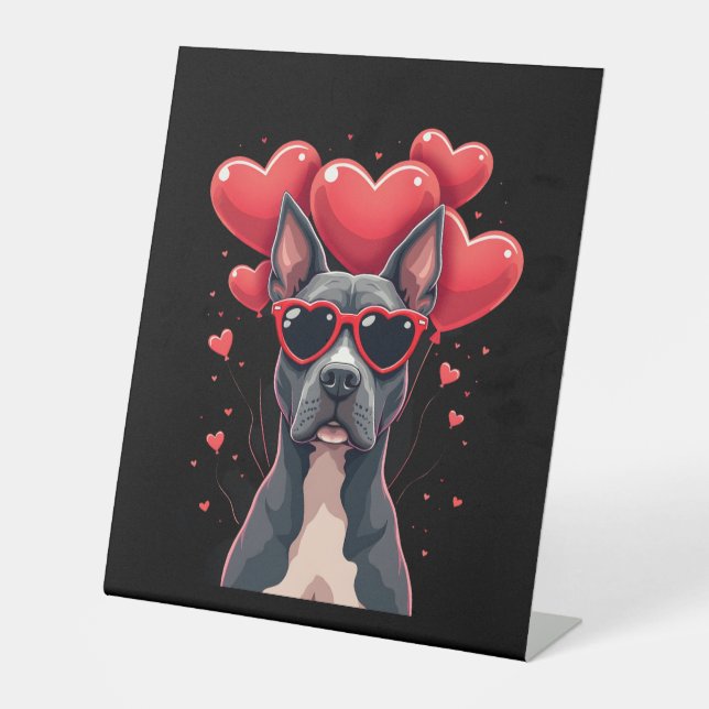Funny Pitbull Heart Valentines Day Dog Dad Mum Gif Pedestal Sign (Front)
