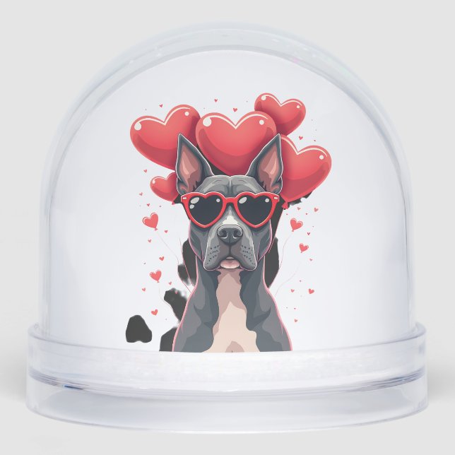 Funny Pitbull Heart Valentines Day Dog Dad Mum Gif Snowglobe (Front)