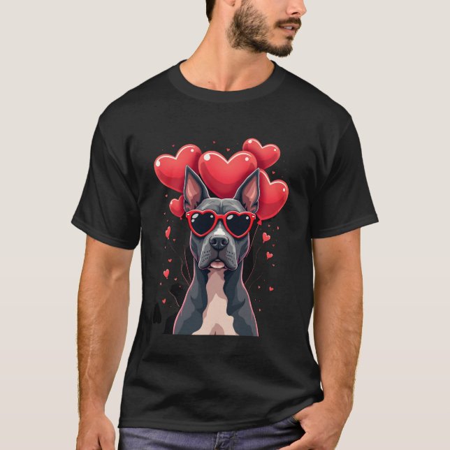 Funny Pitbull Heart Valentines Day Dog Dad Mum Gif T-Shirt (Front)