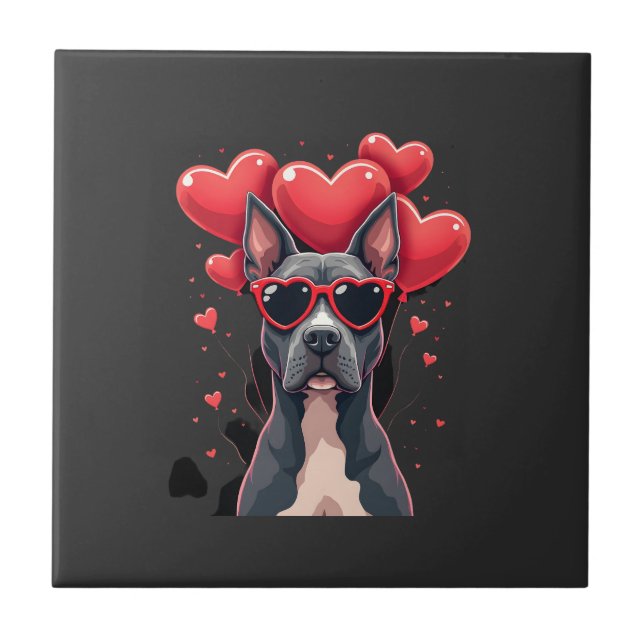Funny Pitbull Heart Valentines Day Dog Dad Mum Gif Tile (Front)