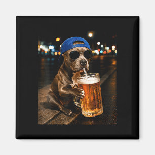 Funny pitbull meme drinking beer night street magnet