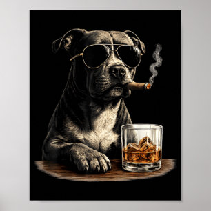 Funny Pitbull Meme Smoking Cigar Whisky Dog Dad Poster