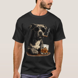 Funny pitbull meme smoking cigar whisky dog dad T-Shirt