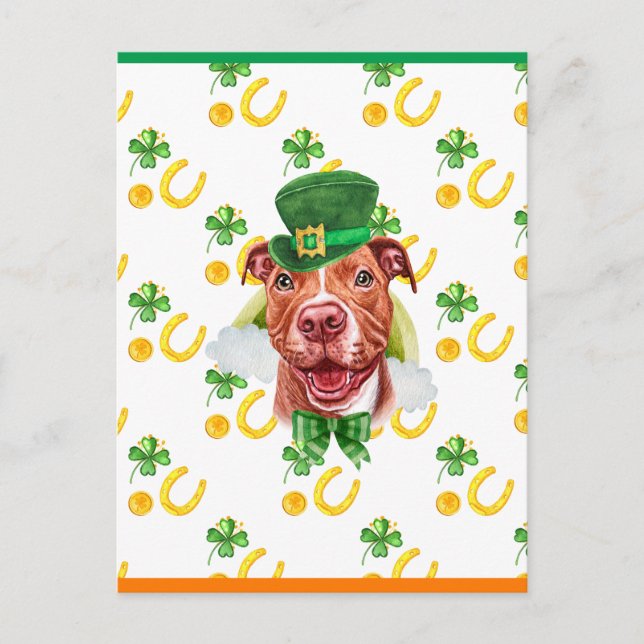 Funny Pitbull Shamrock St. Patricks Day Holiday Postcard (Front)