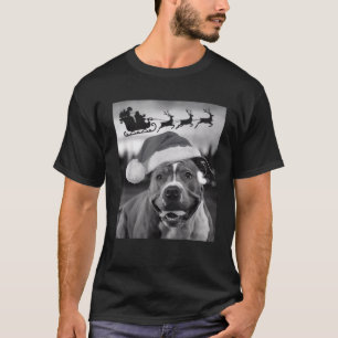 Funny Pitbull Terrier Selfie with Santa Claus Xmas T-Shirt